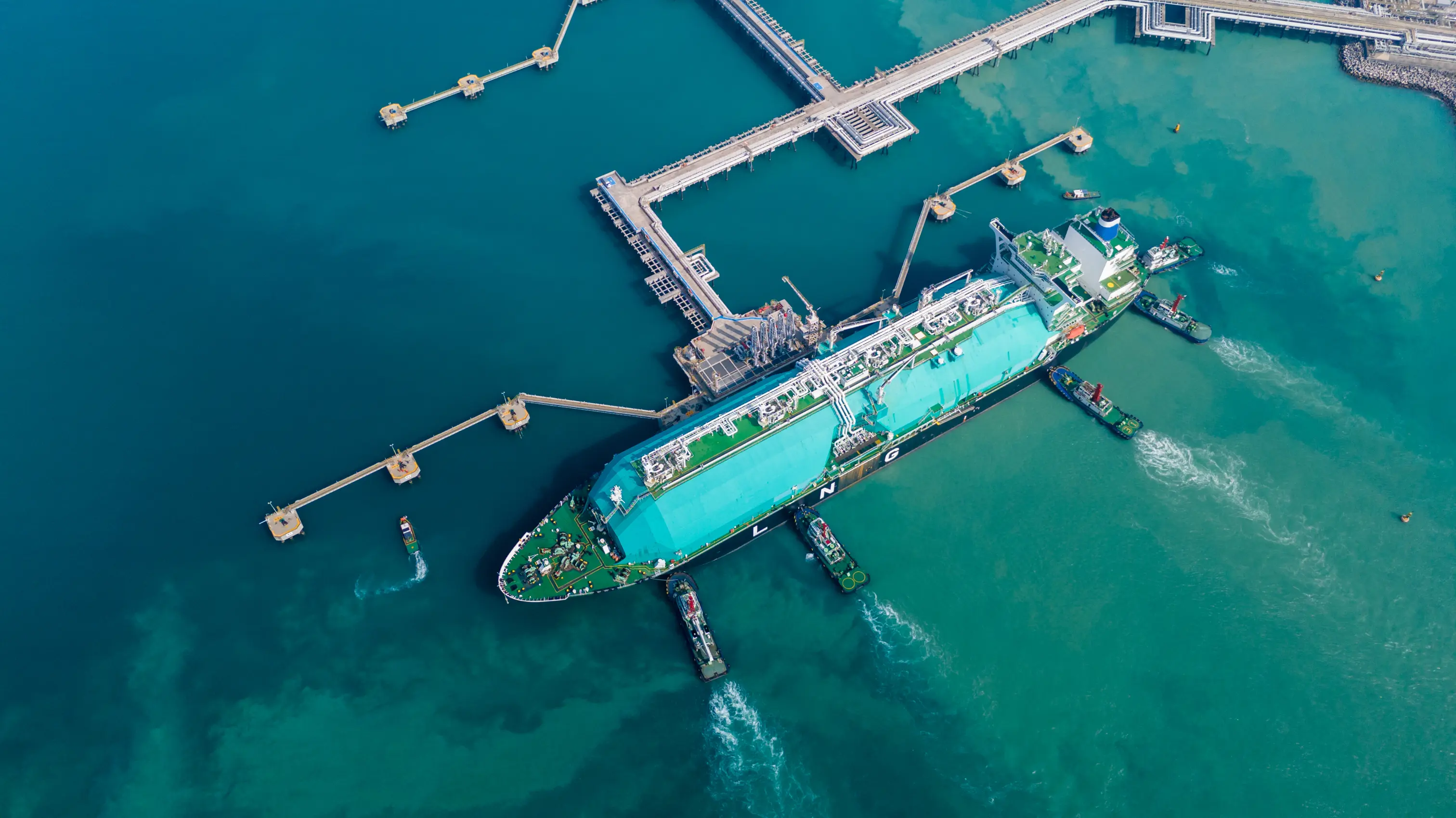 LPG gas tanker terminal, aerial view of